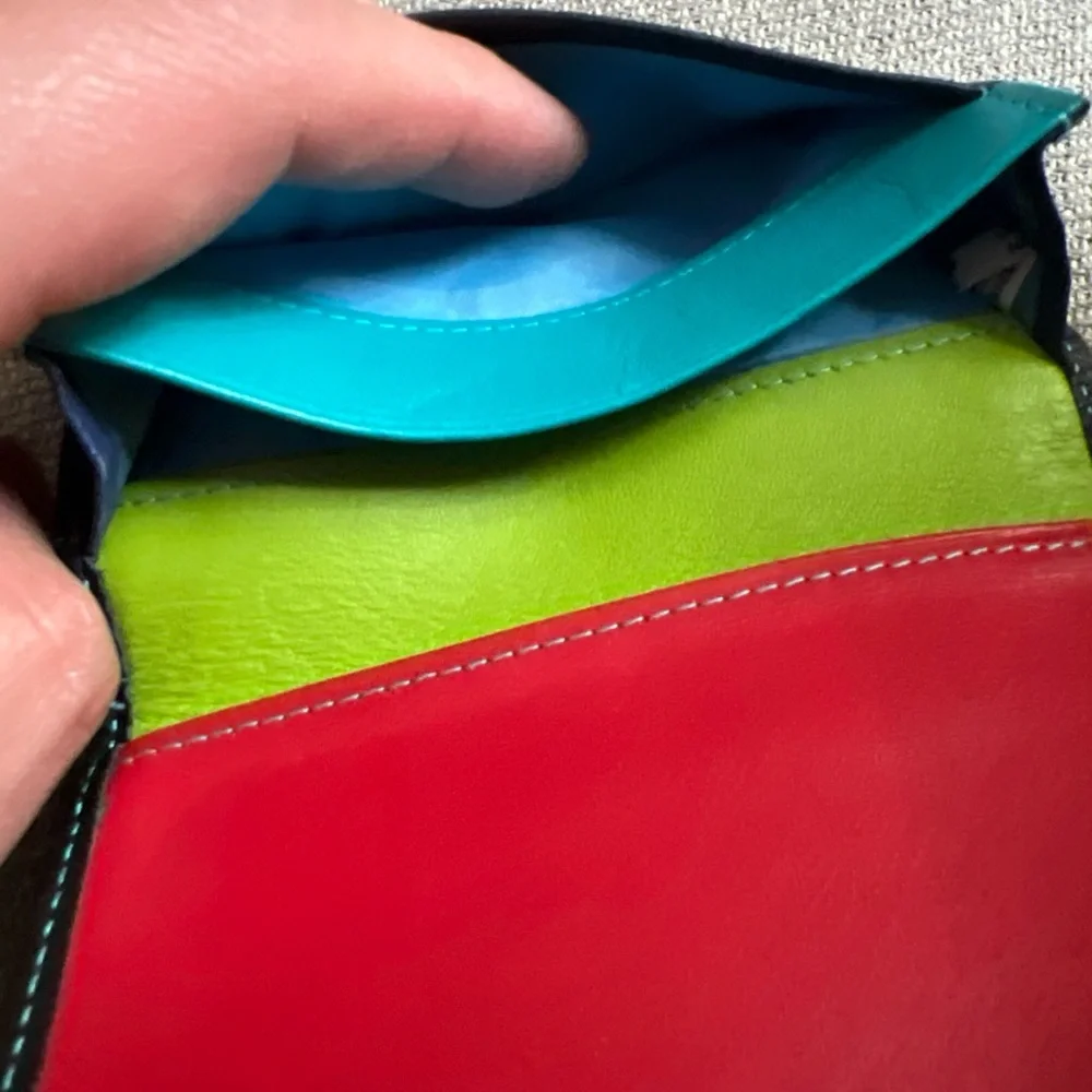 Italian Mywalit Credit/Business Card Holder black w/ teal stitches Pre-Owned - Picture 5 of 5